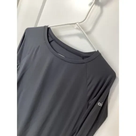 Alo Women's Alosoft Finesse Long Sleeve Top Activewear Yoga Athletic Dark Gray - Picture 4 of 10